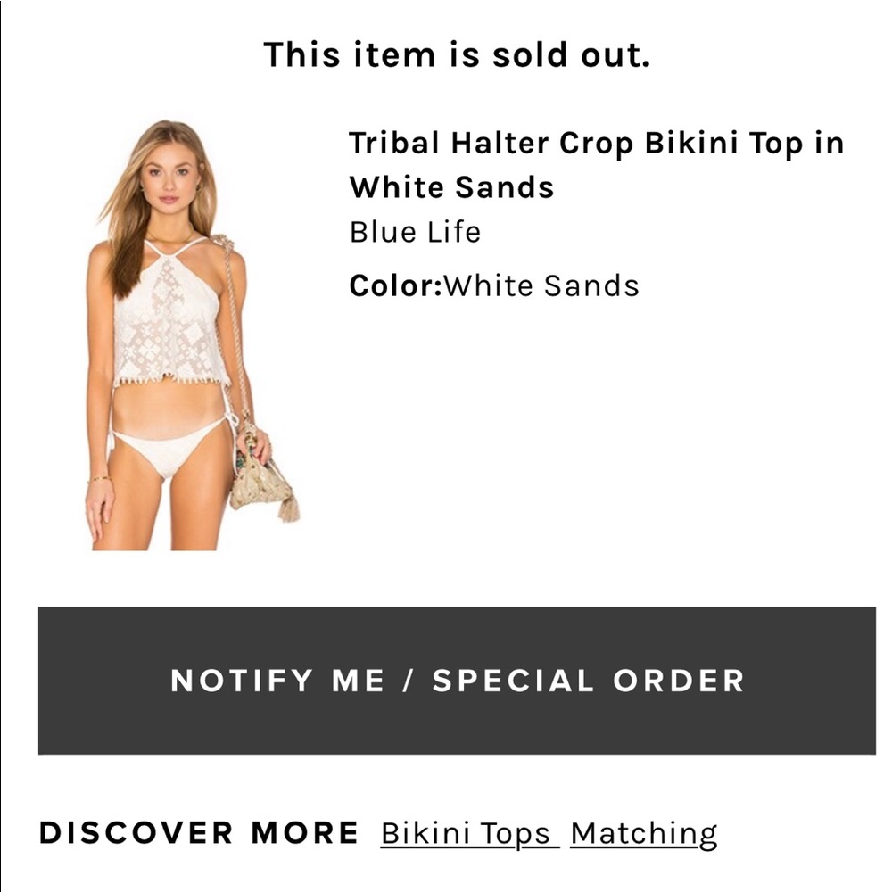Blue Life Halter Crop Bikini Top in White Sands XS